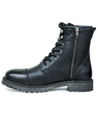 Black leather boot with a zipper on a white background
