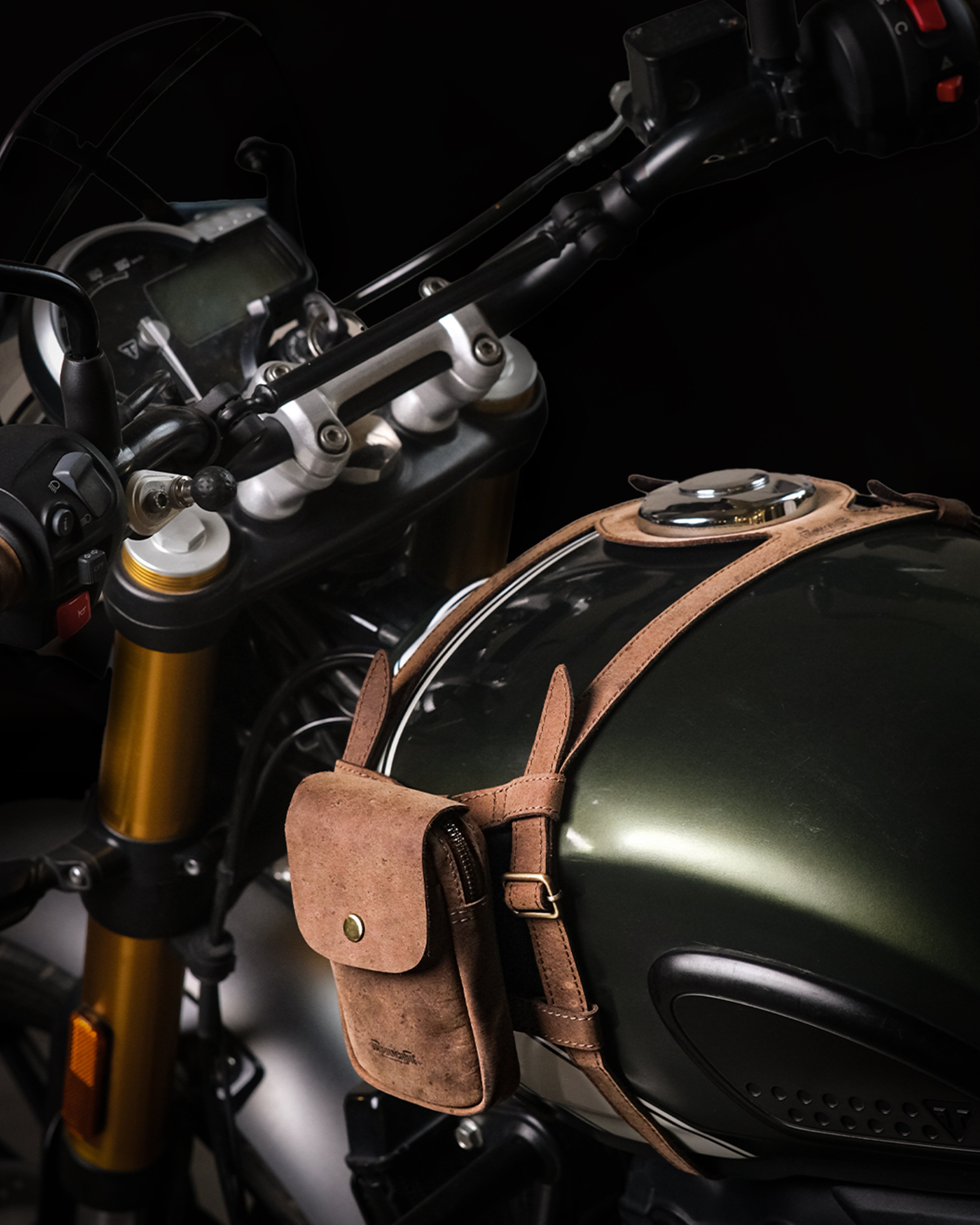 tank strap crafted to fit triumph 400 – trip machine company